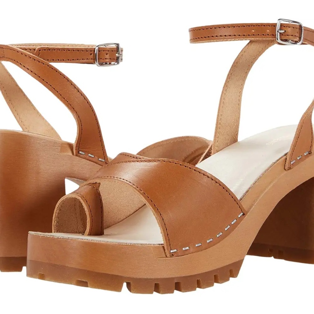 Swedish Hasbeens Tan Leather Platform Sandals